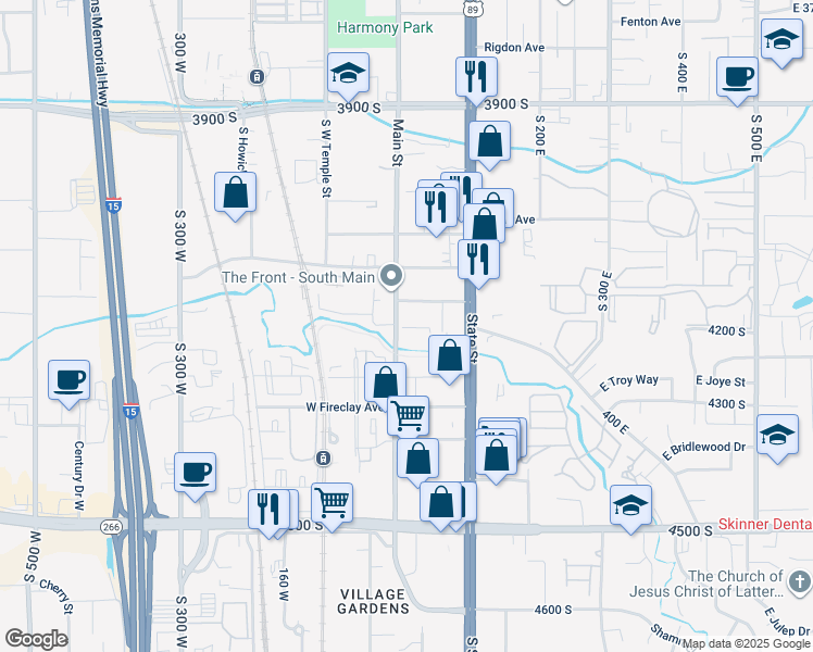 map of restaurants, bars, coffee shops, grocery stores, and more near 4197 Intermountain Drive in Millcreek