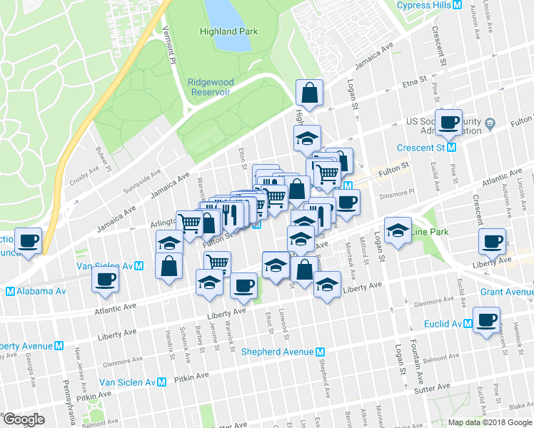 map of restaurants, bars, coffee shops, grocery stores, and more near in Brooklyn