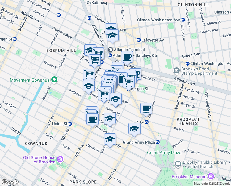 map of restaurants, bars, coffee shops, grocery stores, and more near 22 Prospect Place in Brooklyn