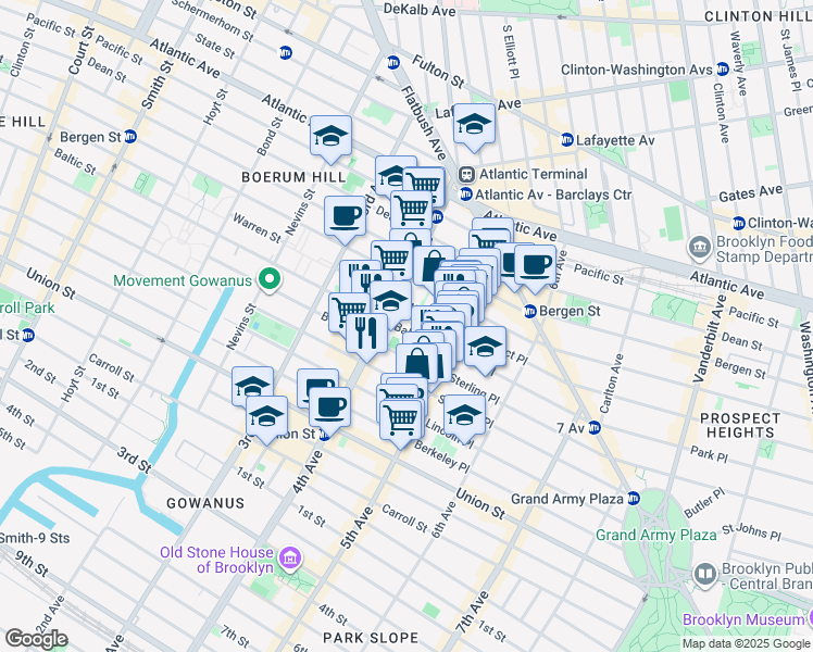 map of restaurants, bars, coffee shops, grocery stores, and more near 636 Baltic Street in Brooklyn