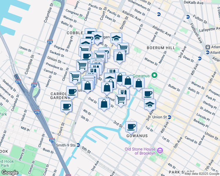 map of restaurants, bars, coffee shops, grocery stores, and more near 327 Hoyt Street in Brooklyn