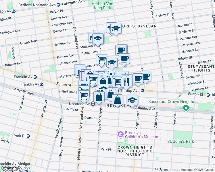 map of restaurants, bars, coffee shops, grocery stores, and more near 957 Marcy Avenue in Brooklyn