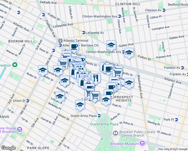 map of restaurants, bars, coffee shops, grocery stores, and more near 542 Bergen Street in Brooklyn