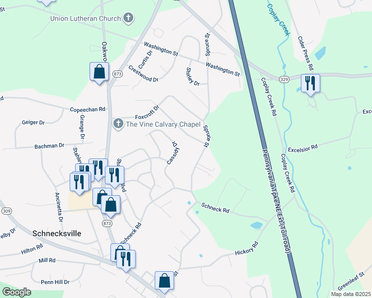 map of restaurants, bars, coffee shops, grocery stores, and more near 5135 Cassidy Drive in Schnecksville