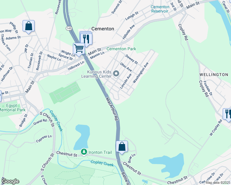 map of restaurants, bars, coffee shops, grocery stores, and more near 2 Russell Court in Lehigh County