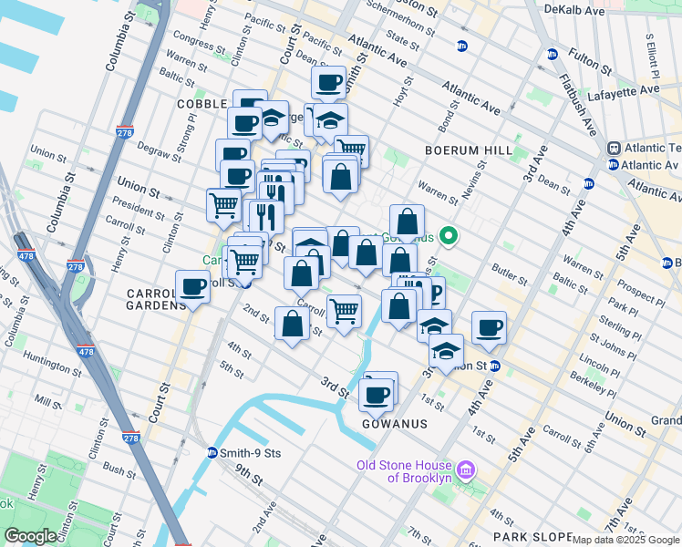 map of restaurants, bars, coffee shops, grocery stores, and more near 451 Union Street in Brooklyn