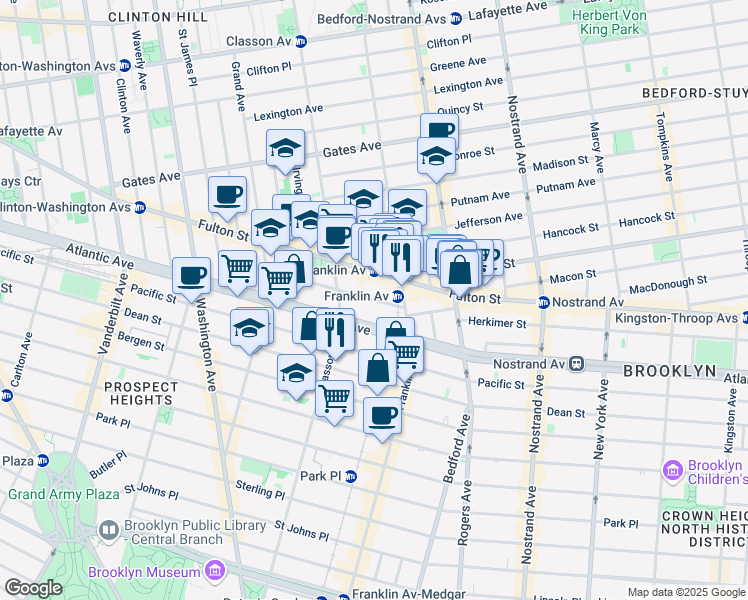 map of restaurants, bars, coffee shops, grocery stores, and more near 1035 Atlantic Avenue in Brooklyn