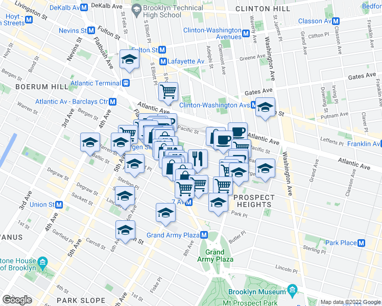 map of restaurants, bars, coffee shops, grocery stores, and more near 542 Bergen Street in Brooklyn