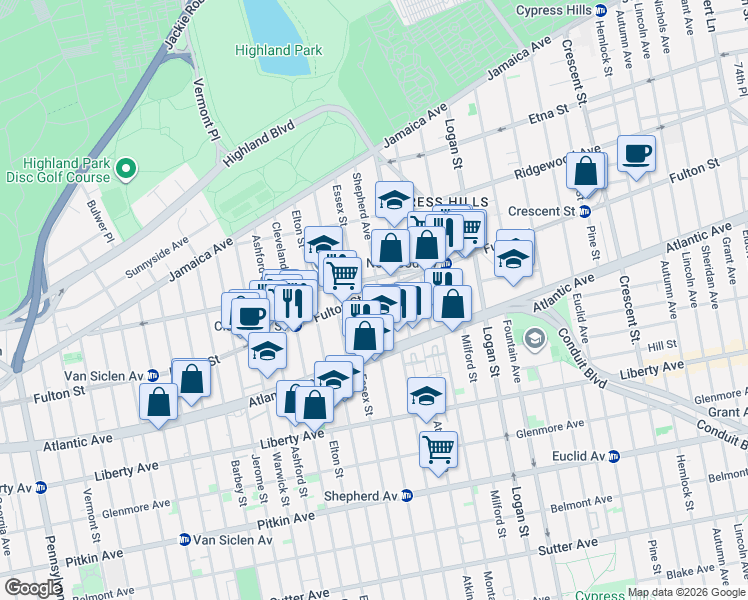 map of restaurants, bars, coffee shops, grocery stores, and more near 179 Essex Street in Brooklyn