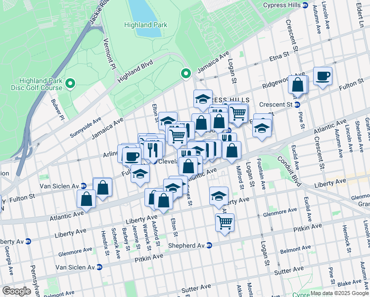 map of restaurants, bars, coffee shops, grocery stores, and more near 179 Essex Street in Brooklyn