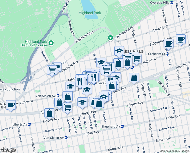 map of restaurants, bars, coffee shops, grocery stores, and more near in Brooklyn