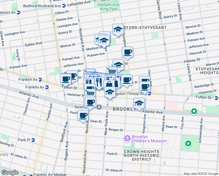 map of restaurants, bars, coffee shops, grocery stores, and more near 24 New York Avenue in Brooklyn