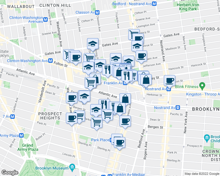 map of restaurants, bars, coffee shops, grocery stores, and more near 1035 Atlantic Avenue in Brooklyn