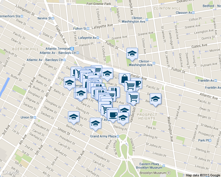 map of restaurants, bars, coffee shops, grocery stores, and more near 542 Bergen Street in Brooklyn