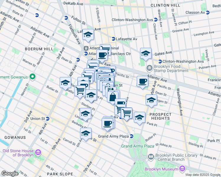 map of restaurants, bars, coffee shops, grocery stores, and more near 261 Flatbush Avenue in Brooklyn