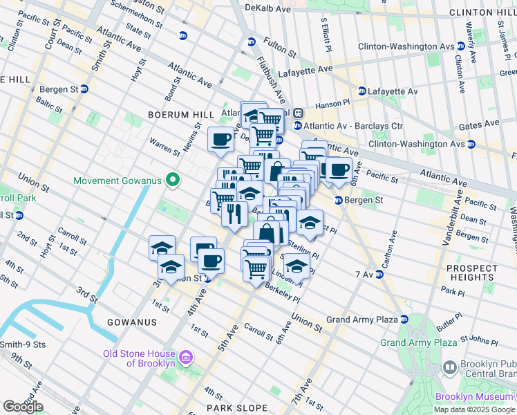 map of restaurants, bars, coffee shops, grocery stores, and more near 636 Baltic Street in Brooklyn