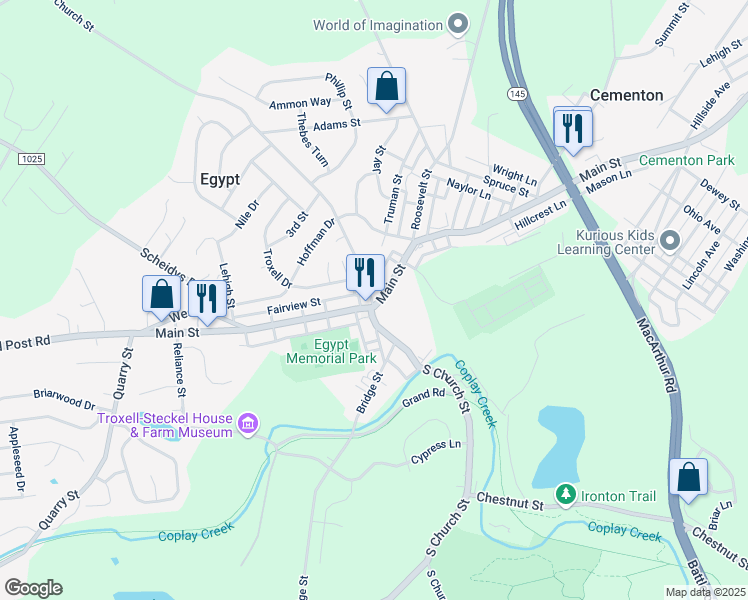 map of restaurants, bars, coffee shops, grocery stores, and more near in Lehigh County