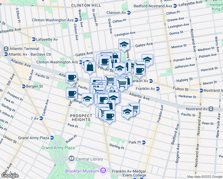 map of restaurants, bars, coffee shops, grocery stores, and more near 165 Erasmus Street in Brooklyn