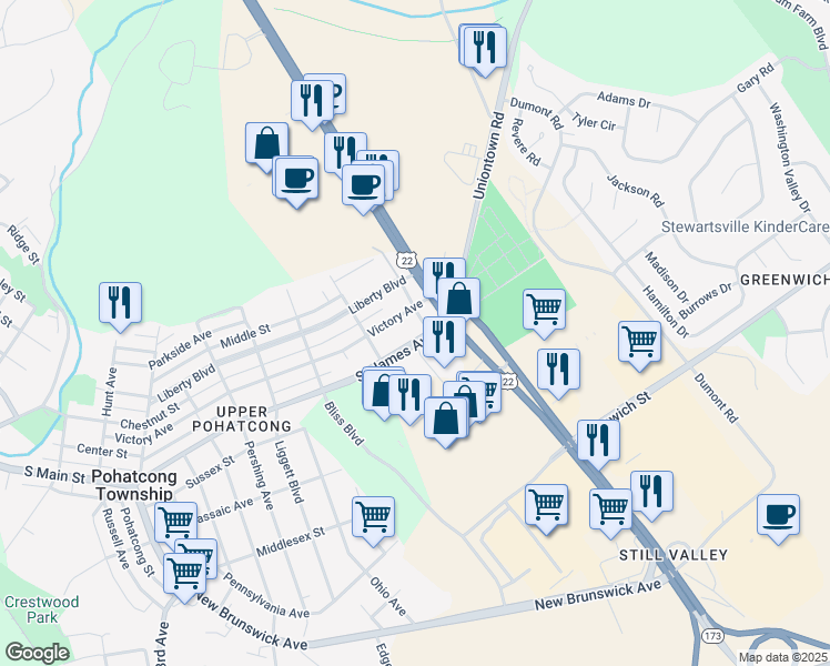 map of restaurants, bars, coffee shops, grocery stores, and more near 557 County Road 519 in Phillipsburg