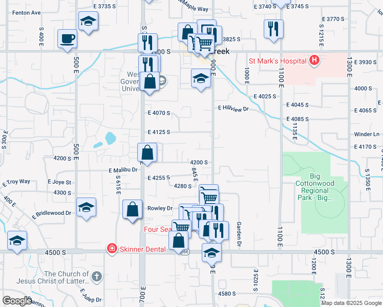 map of restaurants, bars, coffee shops, grocery stores, and more near 842 East 4170 South in Millcreek