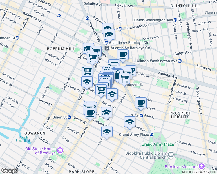 map of restaurants, bars, coffee shops, grocery stores, and more near 22 Prospect Place in Brooklyn