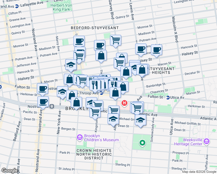 map of restaurants, bars, coffee shops, grocery stores, and more near 94 Decatur Street in Brooklyn