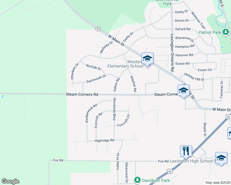 map of restaurants, bars, coffee shops, grocery stores, and more near 11 Woodside Boulevard in Lexington