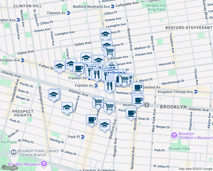 map of restaurants, bars, coffee shops, grocery stores, and more near 22 Brevoort Place in Brooklyn