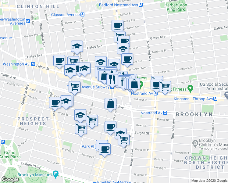 map of restaurants, bars, coffee shops, grocery stores, and more near in Brooklyn