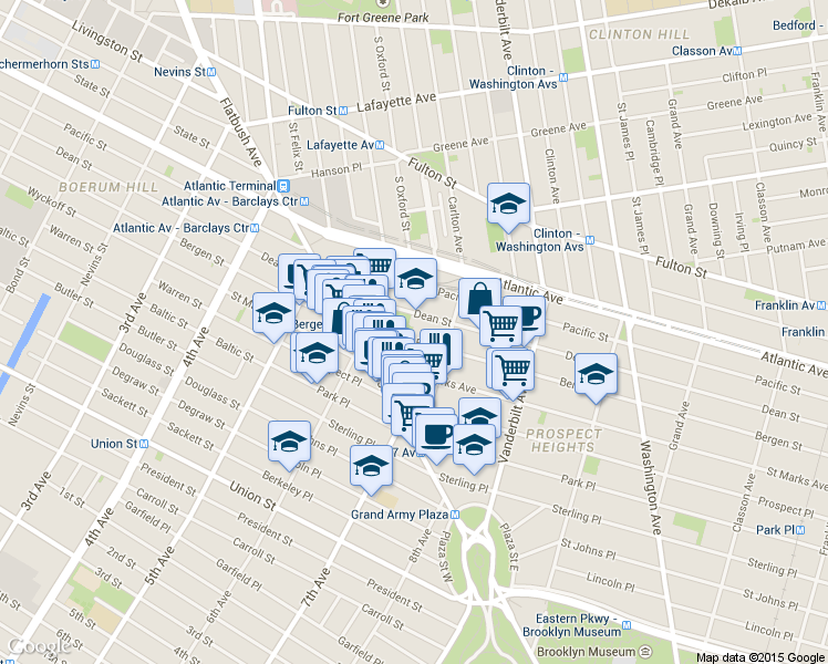 map of restaurants, bars, coffee shops, grocery stores, and more near 542 Bergen Street in Brooklyn
