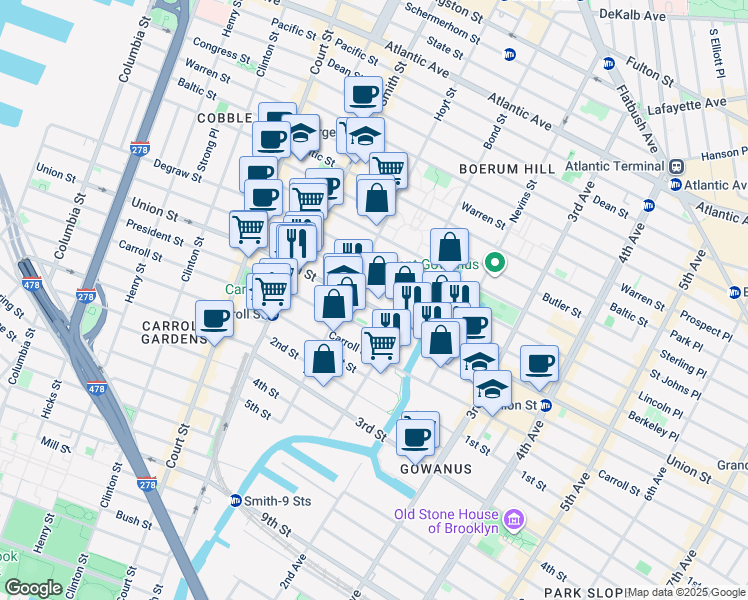 map of restaurants, bars, coffee shops, grocery stores, and more near 434 Union Street in Brooklyn