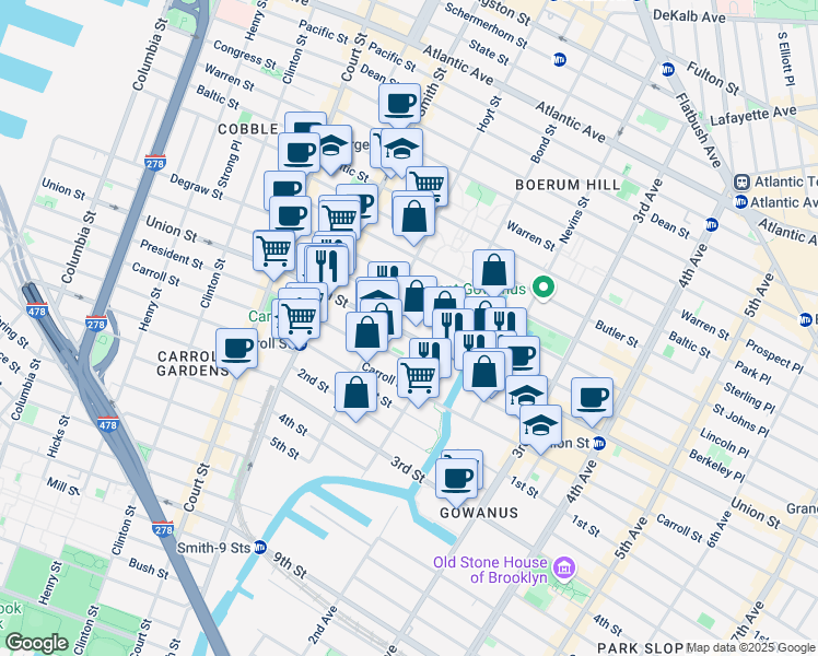 map of restaurants, bars, coffee shops, grocery stores, and more near 434 Union Street in Brooklyn