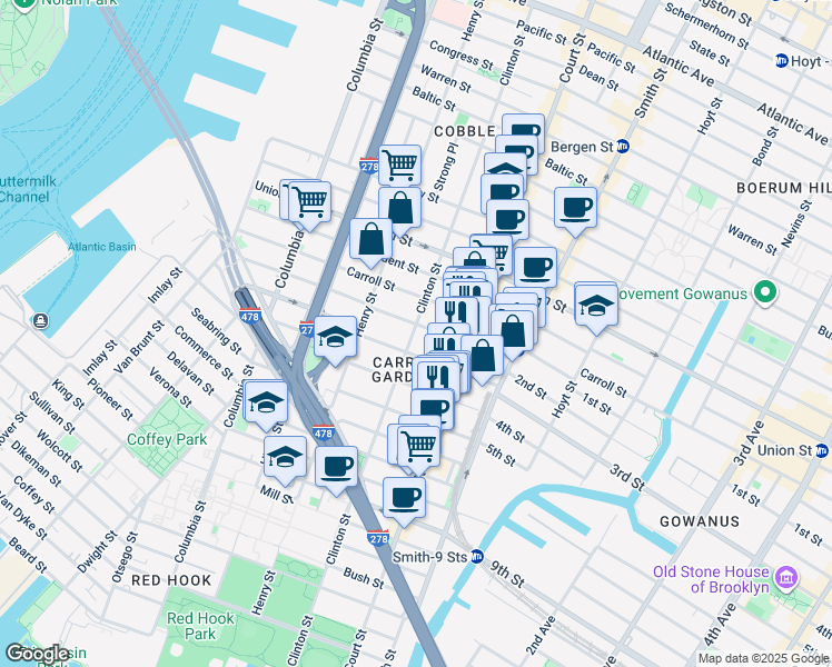 map of restaurants, bars, coffee shops, grocery stores, and more near in Brooklyn