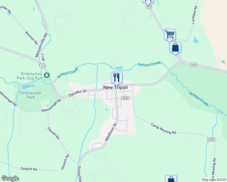 map of restaurants, bars, coffee shops, grocery stores, and more near 7541 Market Street in New Tripoli