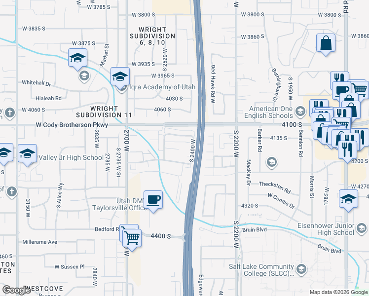 map of restaurants, bars, coffee shops, grocery stores, and more near 2410 Dutch Draw South in Salt Lake City