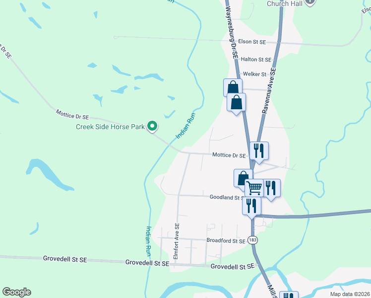 map of restaurants, bars, coffee shops, grocery stores, and more near 8419 Elmfort Avenue Southeast in Waynesburg