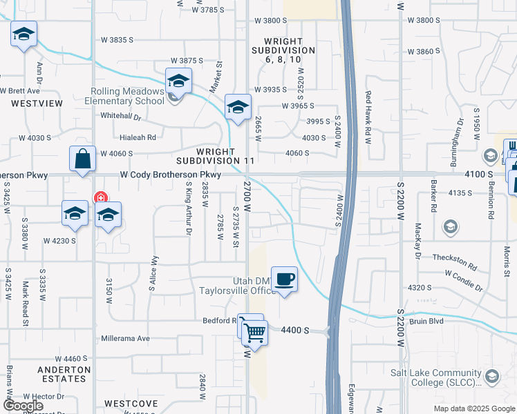 map of restaurants, bars, coffee shops, grocery stores, and more near 4165 South 2700 West in Taylorsville