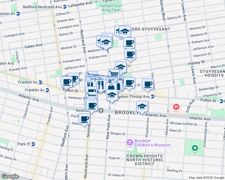 map of restaurants, bars, coffee shops, grocery stores, and more near 956 Marcy Avenue in Brooklyn