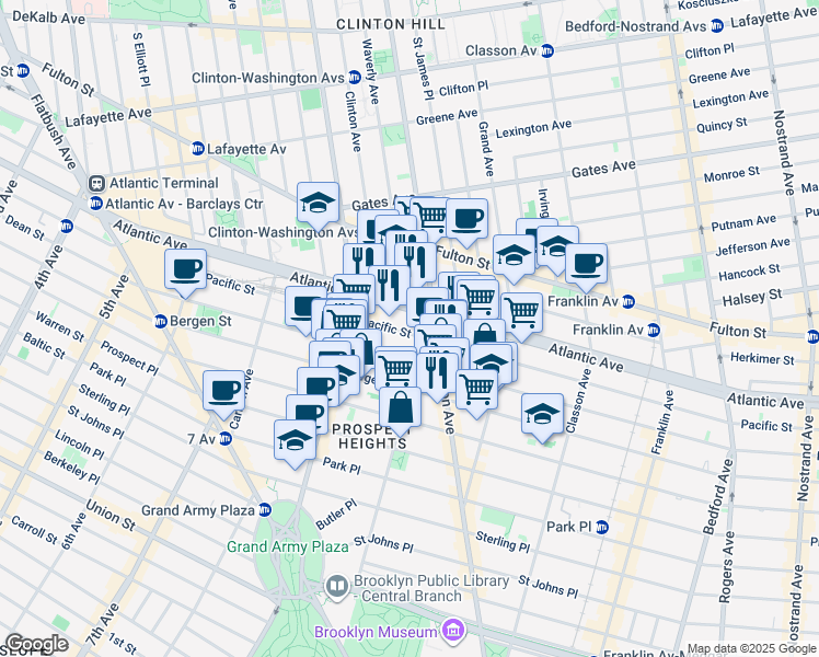 map of restaurants, bars, coffee shops, grocery stores, and more near 895 Pacific Street in Brooklyn