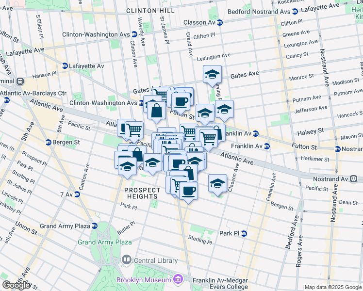 map of restaurants, bars, coffee shops, grocery stores, and more near 936 Atlantic Avenue in Brooklyn