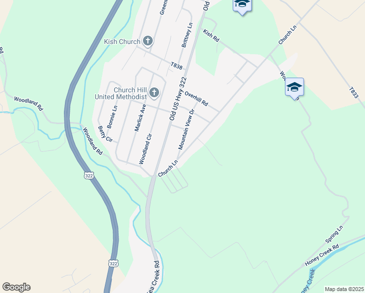 map of restaurants, bars, coffee shops, grocery stores, and more near 117 Church Lane in Reedsville