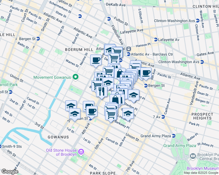 map of restaurants, bars, coffee shops, grocery stores, and more near 636 Baltic Street in Brooklyn