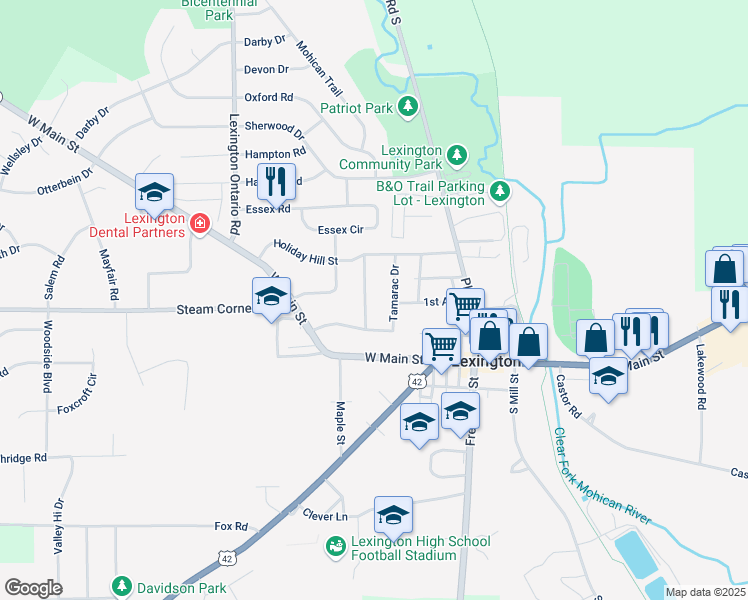 map of restaurants, bars, coffee shops, grocery stores, and more near 120 Templeton Terrace in Mansfield