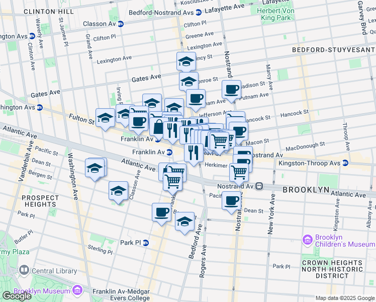 map of restaurants, bars, coffee shops, grocery stores, and more near 22 Brevoort Place in Brooklyn