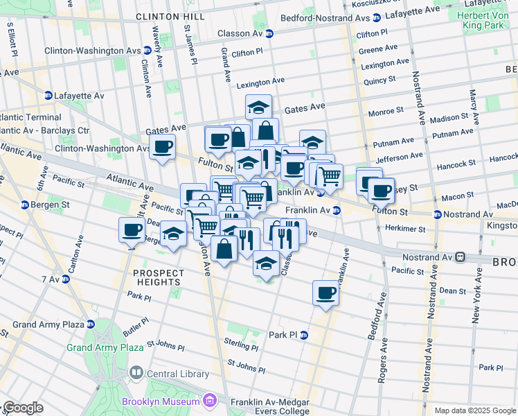 map of restaurants, bars, coffee shops, grocery stores, and more near 1008 Atlantic Avenue in Brooklyn