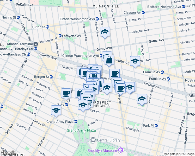 map of restaurants, bars, coffee shops, grocery stores, and more near 567 Vanderbilt Avenue in Brooklyn