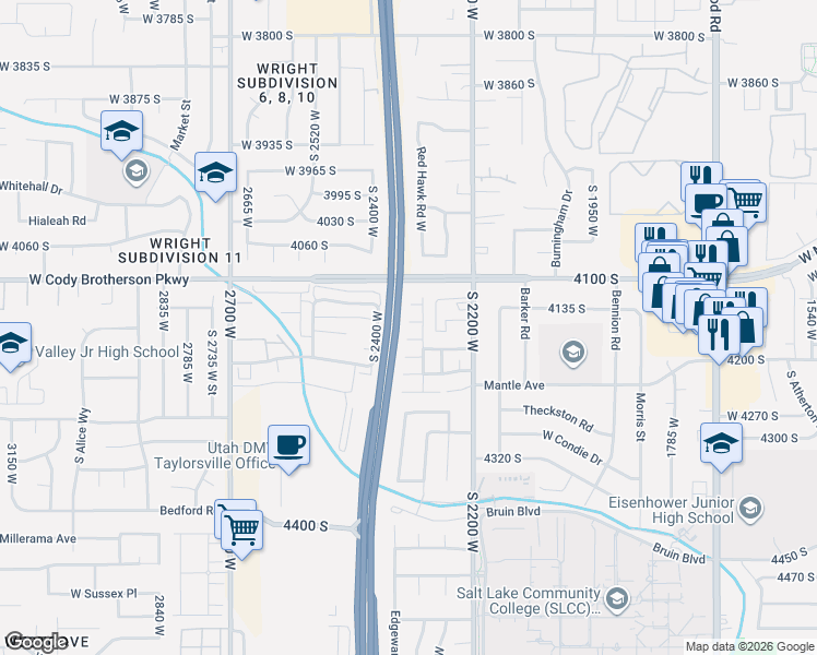 map of restaurants, bars, coffee shops, grocery stores, and more near 2340 West 4195 South in Salt Lake City