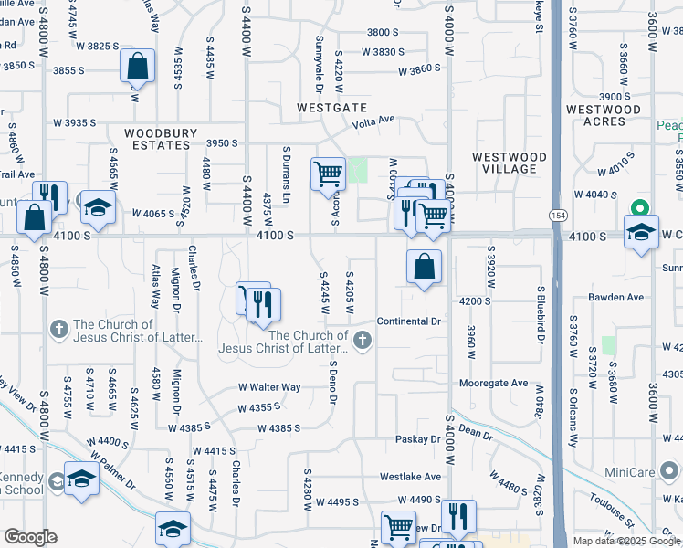 map of restaurants, bars, coffee shops, grocery stores, and more near 4196 South 4205 West in West Valley City
