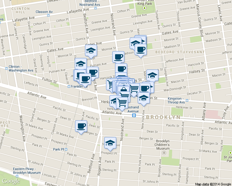 map of restaurants, bars, coffee shops, grocery stores, and more near in Brooklyn