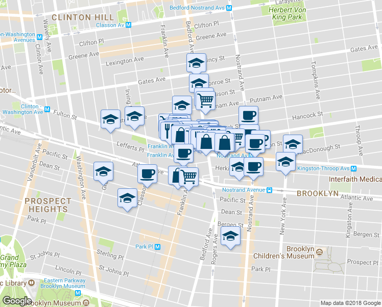 map of restaurants, bars, coffee shops, grocery stores, and more near 22 Brevoort Place in Brooklyn